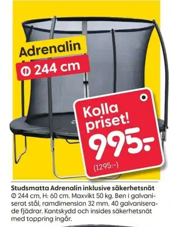 Rusta Studsmatta Adrenalin inklusive säkerhetsnät 244cm. H:60 cm, 50 kg erbjuda
