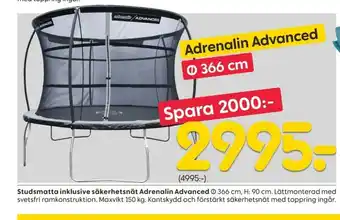 Rusta Studsmatta inkklusive säkerhetsnät Adrenalin Advanced 366cm erbjuda