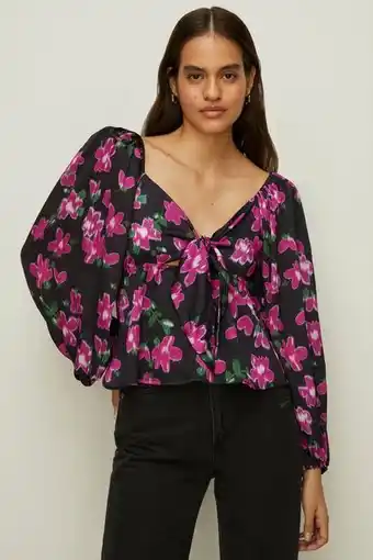 Oasis Dobby satin floral tie front top erbjuda