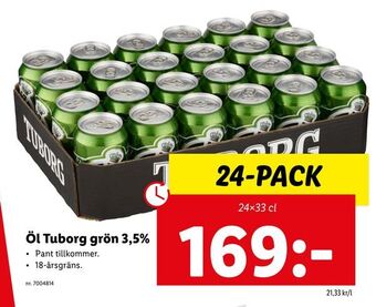 Lidl Öl tuborg grön 3,5% erbjuda