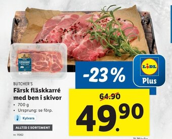 Lidl Butcher's Färsk fläskkarré med ben i skivor erbjuda
