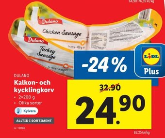 Lidl Dulano Kalkon-och kycklingkorv erbjuda