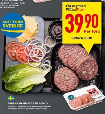 Willys Färska hamburgare 4-pack erbjuda