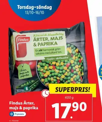 Lidl Findus Ärter majs & paprika erbjuda