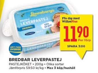 Willys Bredbar Leverpastej erbjuda