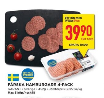 Willys Färska Hamburgare 4-Pack erbjuda