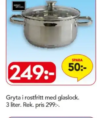 Bo Ohlsson Gryta i rostfritt med glaslock 3 liter erbjuda