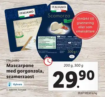 Lidl Mascarpone med gorgonzola, scamorzaost erbjuda