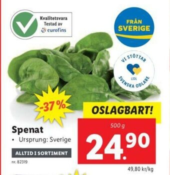 Lidl Spenat 500g erbjuda