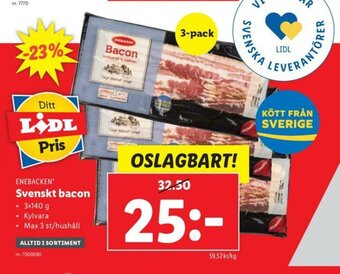 Lidl Enebacken Svenskt bacon 3x140g erbjuda