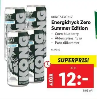 Lidl Kong Strong Energidryck Zero Summer Edition 33cl erbjuda