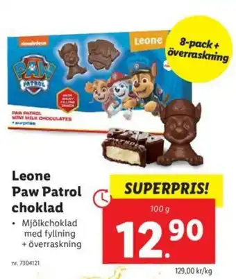 Lidl Leone Paw Patrol choklad 100g erbjuda