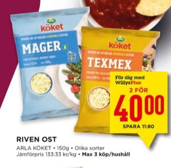 Willys Arla köket riven ost erbjuda