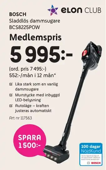 Elon Bosch sladdlös dammsugare bcs8225pow erbjuda