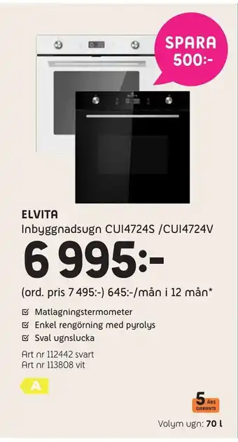 Elon Elvita inbyggnadsugn cui4724s /cui4724v erbjuda
