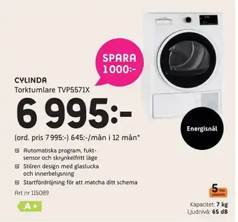 Elon Cylinda. torktumlare tvp5571x erbjuda