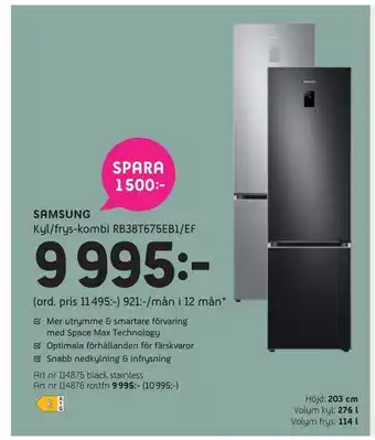 Elon Samsung kyl/frys-kombi rb38t675eb1/ef erbjuda