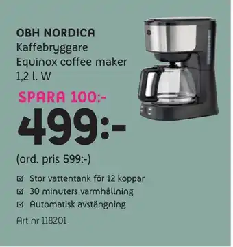 Elon Obh nordica kaffebryggare equinox coffee maker erbjuda