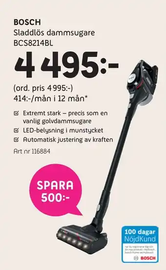 Elon Bosch sladdlös dammsugare bcs8214bl erbjuda