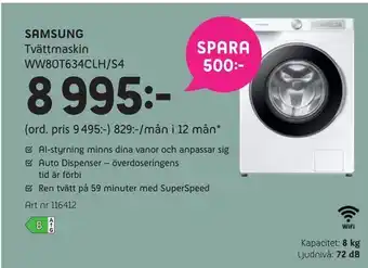 Elon Samsung tvättmaskin ww80t634clh/s4 erbjuda