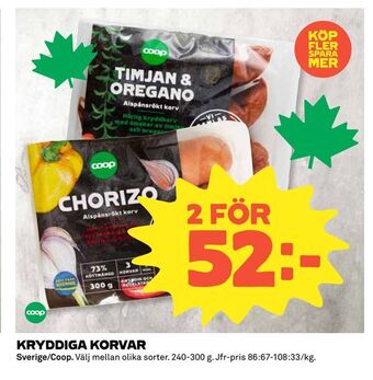 Coop Kryddiga korvar erbjuda