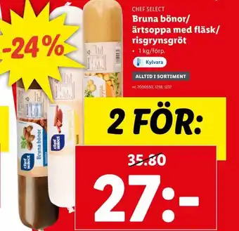 Lidl Bruna Bönor/ärtsoppa med Fläsk/Risgrynsgröt erbjuda