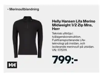 XXL Helly hansen lifa merino midweight 1/2 zip mns, herr erbjuda