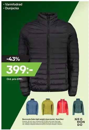 XXL Neomondo salen light weight down jacket, dam/herr erbjuda
