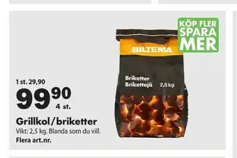 Biltema Grillkol/briketter erbjuda