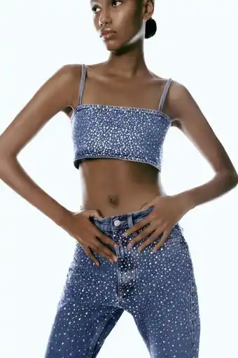 ZARA Denim trf rhinestone top erbjuda