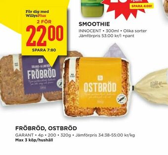 Willys Fröbröd, ostbröd erbjuda