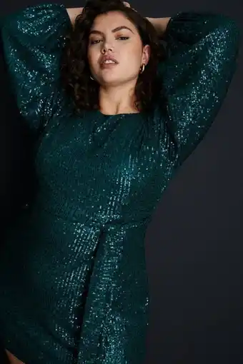 Plus sequin belted crew neck shift dress