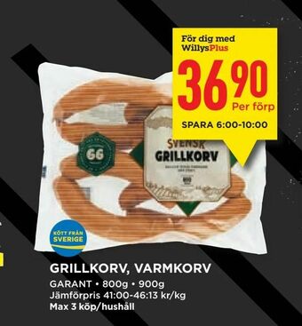 Willys Grillkorv, varmkorv erbjuda