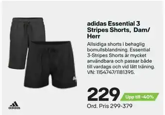 adidas Essential 3 Stripes Shorts, Dam/ Herr