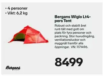 XXL Bergans Wiglo Lt4- pers Tent erbjuda