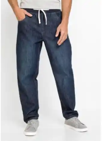 Bonprix Dra på-jeans, avslappnad passform, avsmalnande ben erbjuda