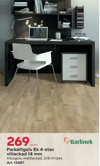 Byggmax Parkettgolv ek 4-stav vitlackad 14 mm erbjuda