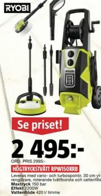 Bauhaus Högtryckstvätt Rpw150xrb erbjuda