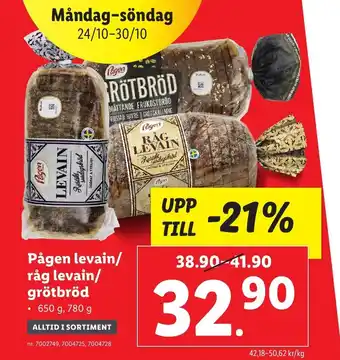 Lidl Pågen Levain/ Råg Levain/ Grötbröd erbjuda