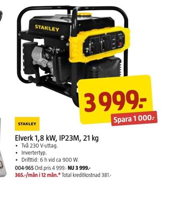 Jula Elverk 1,8 kw, ip23m, 21 kg erbjuda