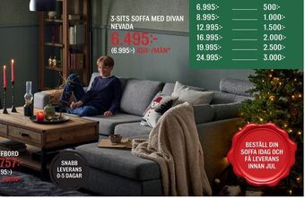 Mio 3-sits soffa med divan nevada erbjuda