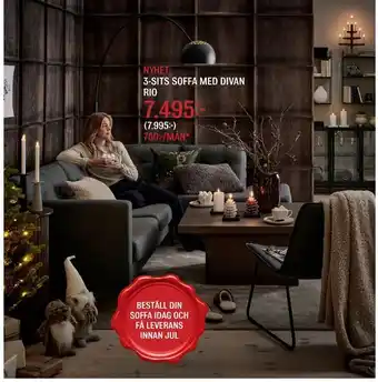 Mio 3-sits soffa med divan rio erbjuda