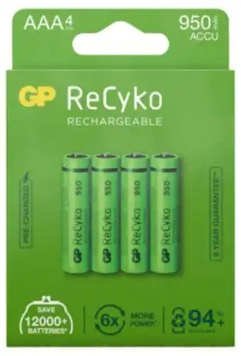 Laddningsbara batterier aaa / hr3, 950mah gp recyko, 4-pack
