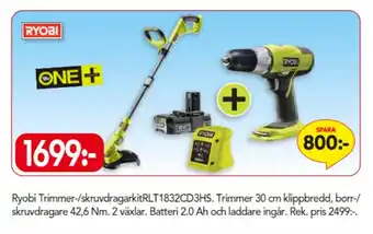 Bo Ohlsson Ryobi Trimmer-/skruvdragarkitRT1832CD3HS erbjuda