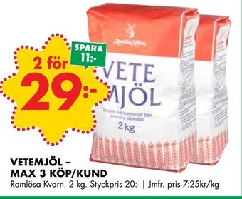 ÖoB Vetemjöl - max 3 köp/kund erbjuda