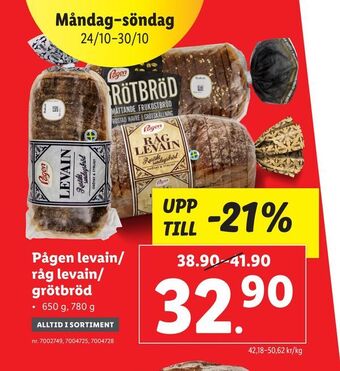 Lidl Pågen levain/ råg levain/ grötbröd erbjuda