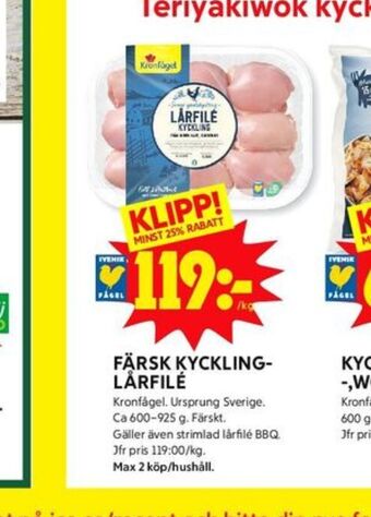 ICA Kvantum Kronfågel kycklinglårfile erbjuda