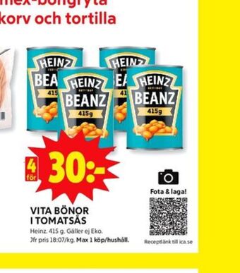 ICA Kvantum Heinz bönor erbjuda