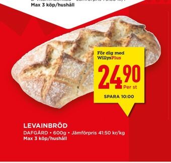 Willys Hemma Dafgårds butiksbakat matbröd erbjuda