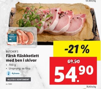 Lidl Färsk Fläskkotlett Med Ben i Skivor erbjuda